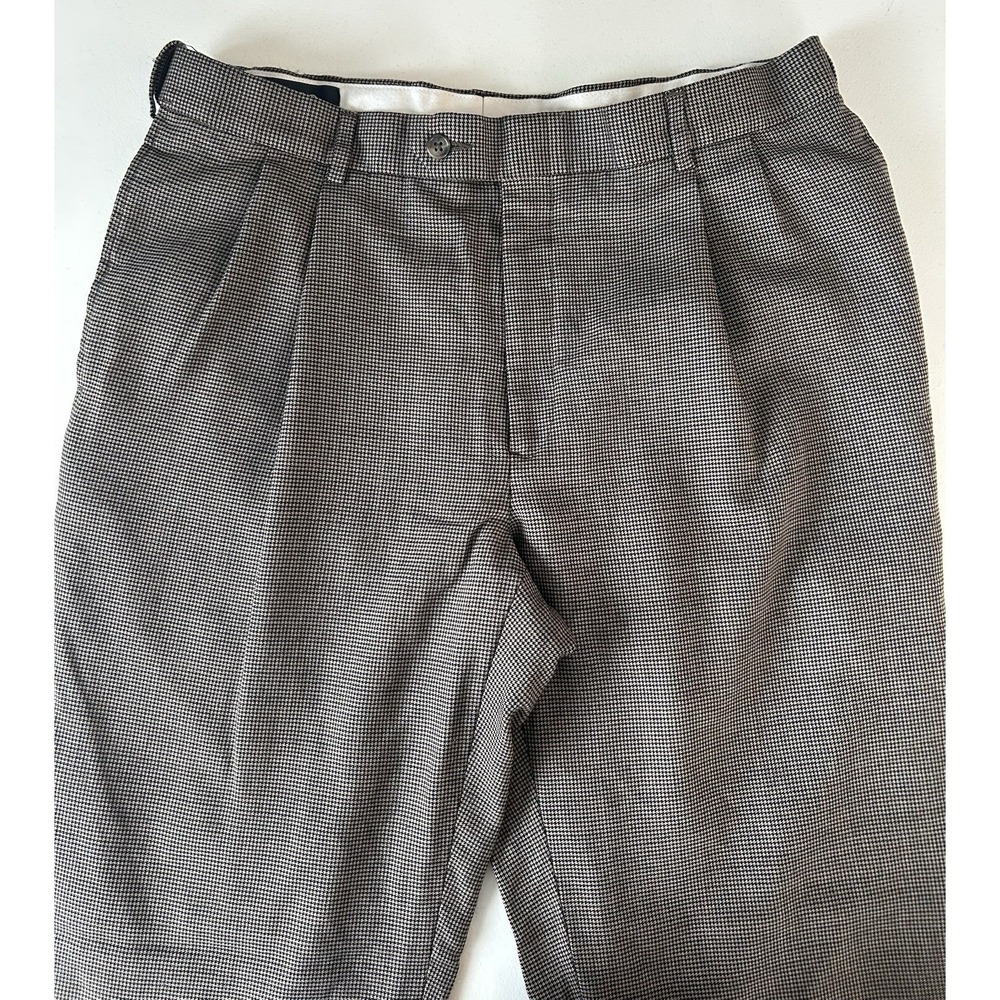 hsm Men's Brown Black Check Pleated Dress Pants Wool Blend Size 36